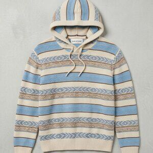 Sun + Stone Men’s Light Blue Striped Knit Hoodie Sweater – Coastal Prep